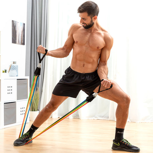 Lot de 5 bandes de résistance avec accessoires et guide d'exercices Rebainer
