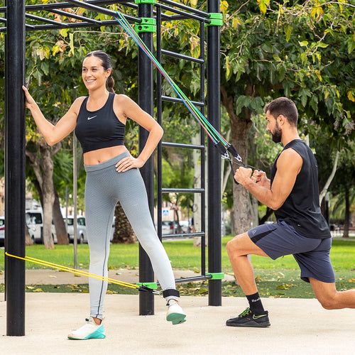 Lot de 5 bandes de résistance avec accessoires et guide d'exercices Rebainer