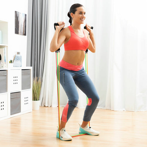 Lot de 5 bandes de résistance avec accessoires et guide d'exercices Rebainer