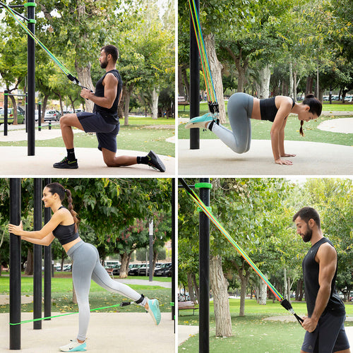 Lot de 5 bandes de résistance avec accessoires et guide d'exercices Rebainer