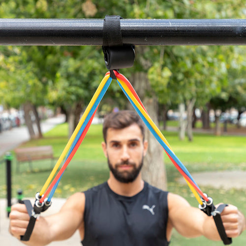 Lot de 5 bandes de résistance avec accessoires et guide d'exercices Rebainer