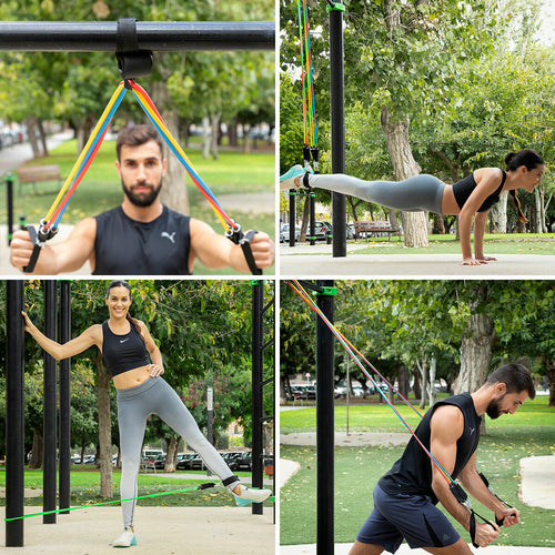 Lot de 5 bandes de résistance avec accessoires et guide d'exercices Rebainer
