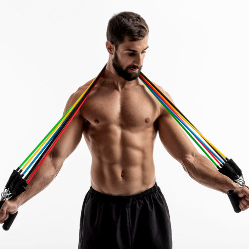 Lot de 5 bandes de résistance avec accessoires et guide d'exercices Rebainer