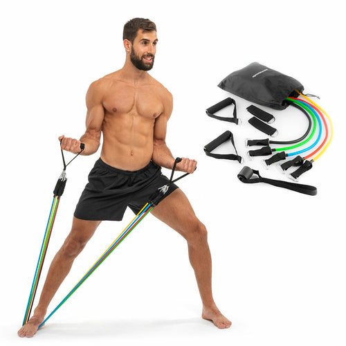 Lot de 5 bandes de résistance avec accessoires et guide d'exercices Rebainer