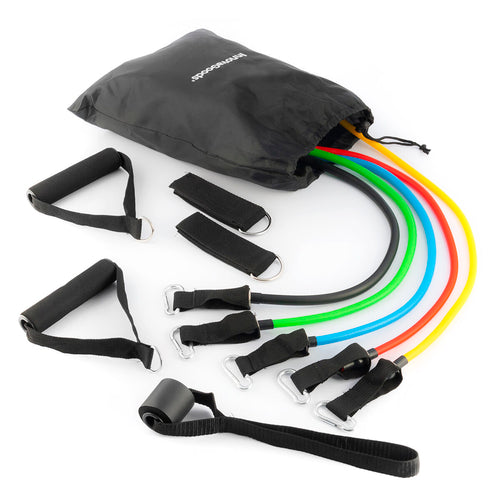 Lot de 5 bandes de résistance avec accessoires et guide d'exercices Rebainer