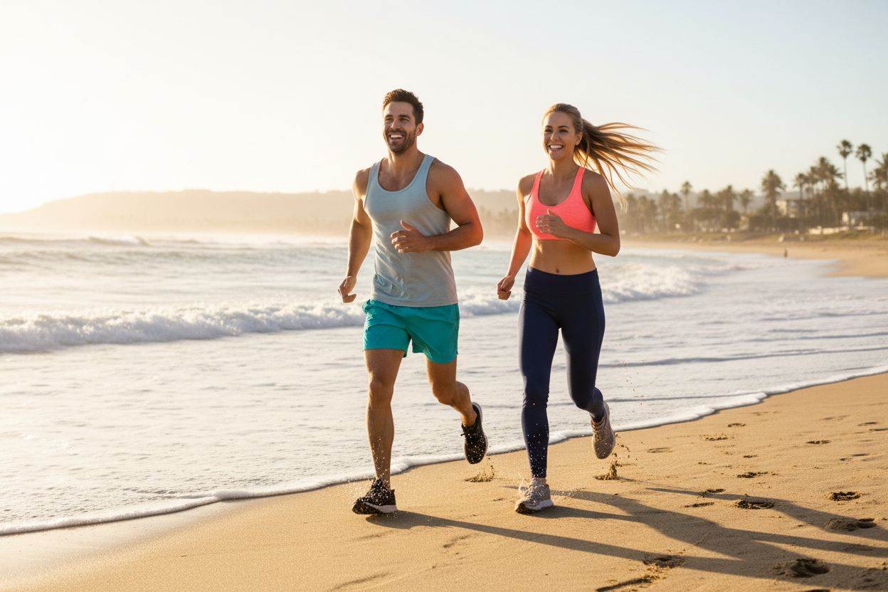 Couple courant sur la plage